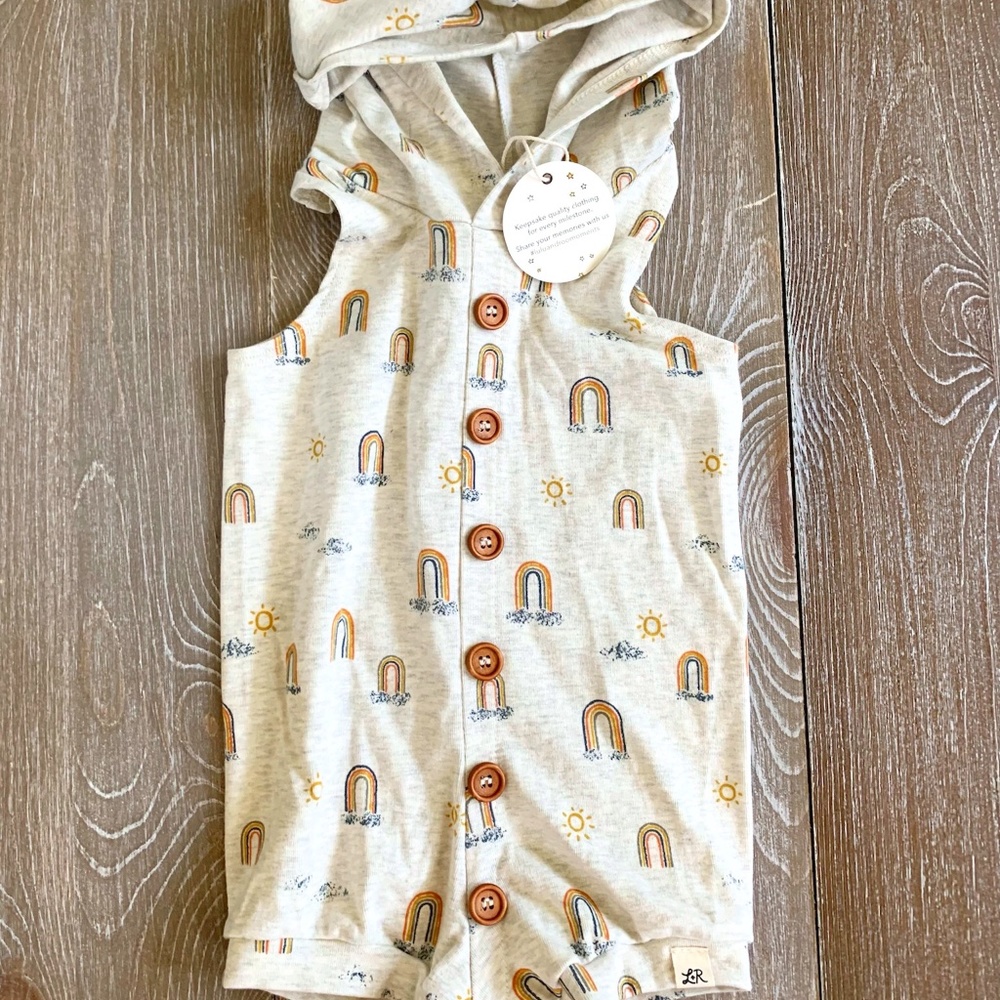 Lulu & Roo Hooded rainbow romper sz 12-18 mo